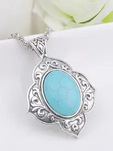 Vintage Natural Stone Necklace Turquoise Pendant, Elegant Jewelry for Women, Handcrafted Gemstone Accessory, Pendant Design