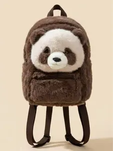 Cute Brown Panda Plush Backpack - Fluffy Faux Fur School Bag - Kawaii Animal Rucksack