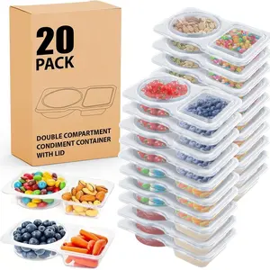 20 pcs Reusable Double Compartment Snack & Condiment Containers with Leak-Proof Lids BPA-Free Plastic Food Storage for Lunch Picnics Office Stackable Hand Wash Only Picnic Essentials Flip Top Design