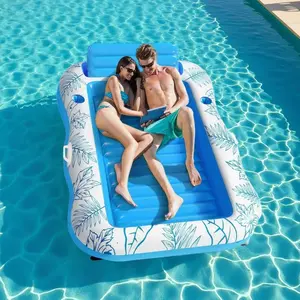 Large Inflatable Pool Lounge Float with Built-In Cup Holder Comfortable Floating Raft for Adults to Sunbathe Swim & Relax on Water Perfect for Pool River or Lake Spacious Sturdy PVC Floating Mattress