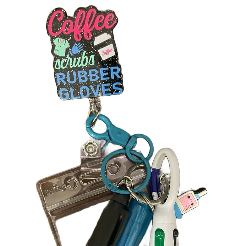 Badge Buddy with Badge Reel, Mini Highlighter, Sharpie, Marker, Pen, Flashlight & Shears - Ideal for Productive Badge-Wearing clip