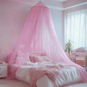 Pink Bed Canopy for Girls Kids Princess Round Dome Bed Curtain Dreamy Mosquito Netting Bedroom Accessories Ceiling Tent