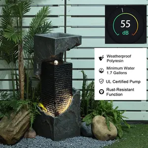 Modern Water Fountain Outdoor 35.4" H Floor Standing Outdoor Fountain with LED Lights and Pump for Garden, Patio, Deck, Backyard, Porch and Home Art Decor-
