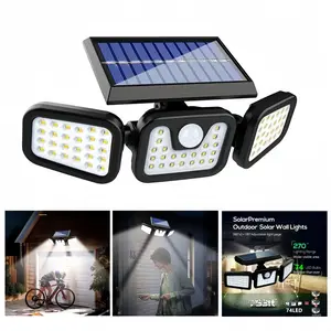 Solar Outdoor Motion Sensor Wall Light, Solar Security Lights, 74 LED Bulbs, 270° Wide Angle Lighting, 3 Modes, 1200mah Battery, Garden, Yard, Street, Garage, Patio