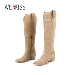 Wetkiss Knee High Cowboy Cowgirl Boots for Women, with Unique Embroidery, Side Zipper and Chunky Heel Design, Women's Shoes,Women's Boots Beige Casual #Summervibes #TikTokShopStockUp #TikTokShopMothersDay