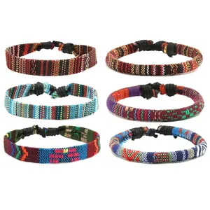 HZMAN Mix 6 Wrap Bracelets For Men Women Cultural Style Hemp Cords Ethnic Tribal Bracelets Wrist Hand Made Braided Bands