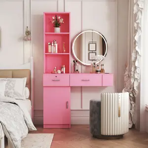 [Bellemave]Pink modern simple hair desk, multi-layer storage space