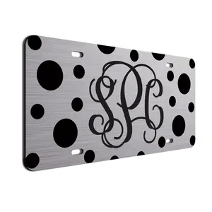 Monogrammed License Plate Polka Dot Vine Letters Custom Car Tag