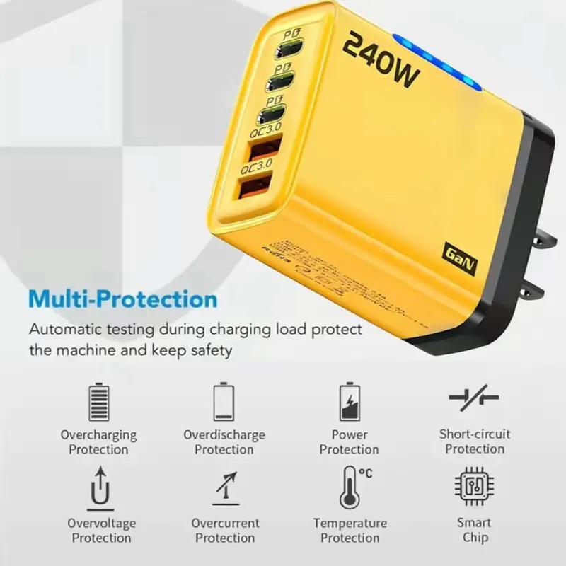 240 watts 5 port USB-C Wall Pro Power adapter for pc mac iphone and android