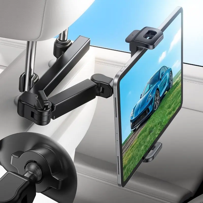 3-in-1 Alloy Car Headrest Tablet Holder with Adjustable Extension Arm, Fits 4.7-11" Tablets (iPad, Galaxy, Fire HD), for Moms & Kids Daily Use & Road Trips, Black, Black Friday Abs-Enhanced Mount