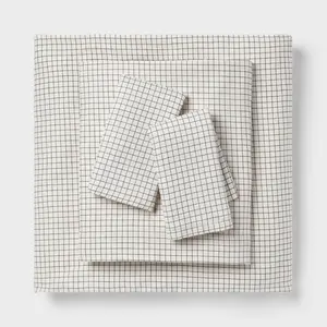 King Cotton Blend Sateen Sheet Set Ivory Micro Grid - Room Essentials