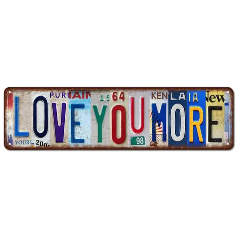 Vintage "Love You More" Aluminium Metal Tin Signage, 16x4in Rustic Farmhouse Design Aesthetic Home Sign with Pre-Drilled Mount, Bar-Ready Decor for Home Bar, Hallway Entryway