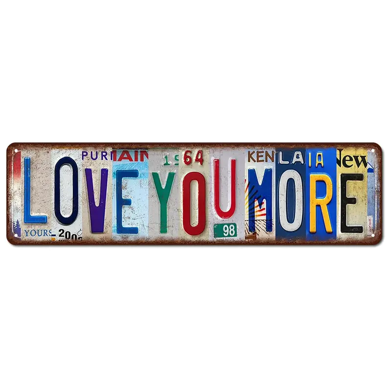 Vintage "Love You More" Aluminium Metal Tin Signage, 16x4in Rustic Farmhouse Design Aesthetic Home Sign with Pre-Drilled Mount, Bar-Ready Decor for Home Bar, Hallway Entryway