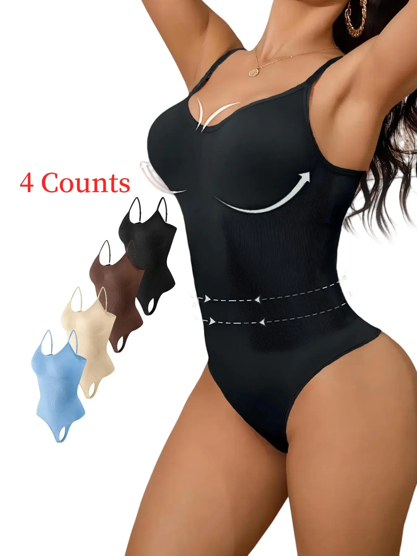 Adjustable Strappy Basic Crop Bodysuit for Women, Underwear, T-Back Design Shapewear, Tummy Control Curve Hugging Compression Top, Perfect for All Seasons, Fit