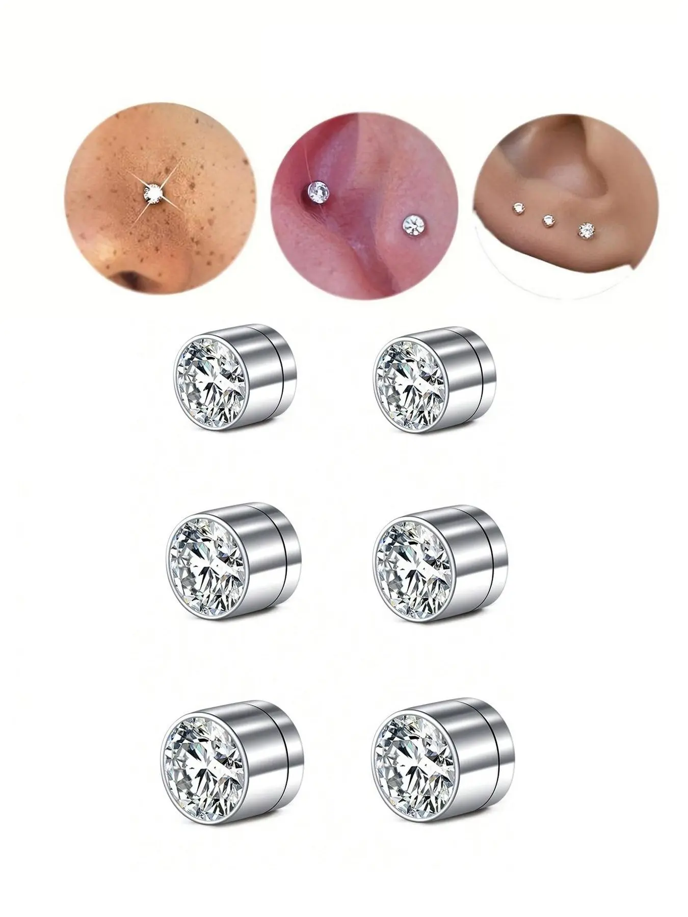 6pcs Magnetic Fake Nose Studs, Fake Nose Piercing Silver Gold Clip On Earrings, Nose Piercing Jewelry, Chic Body Jewelry