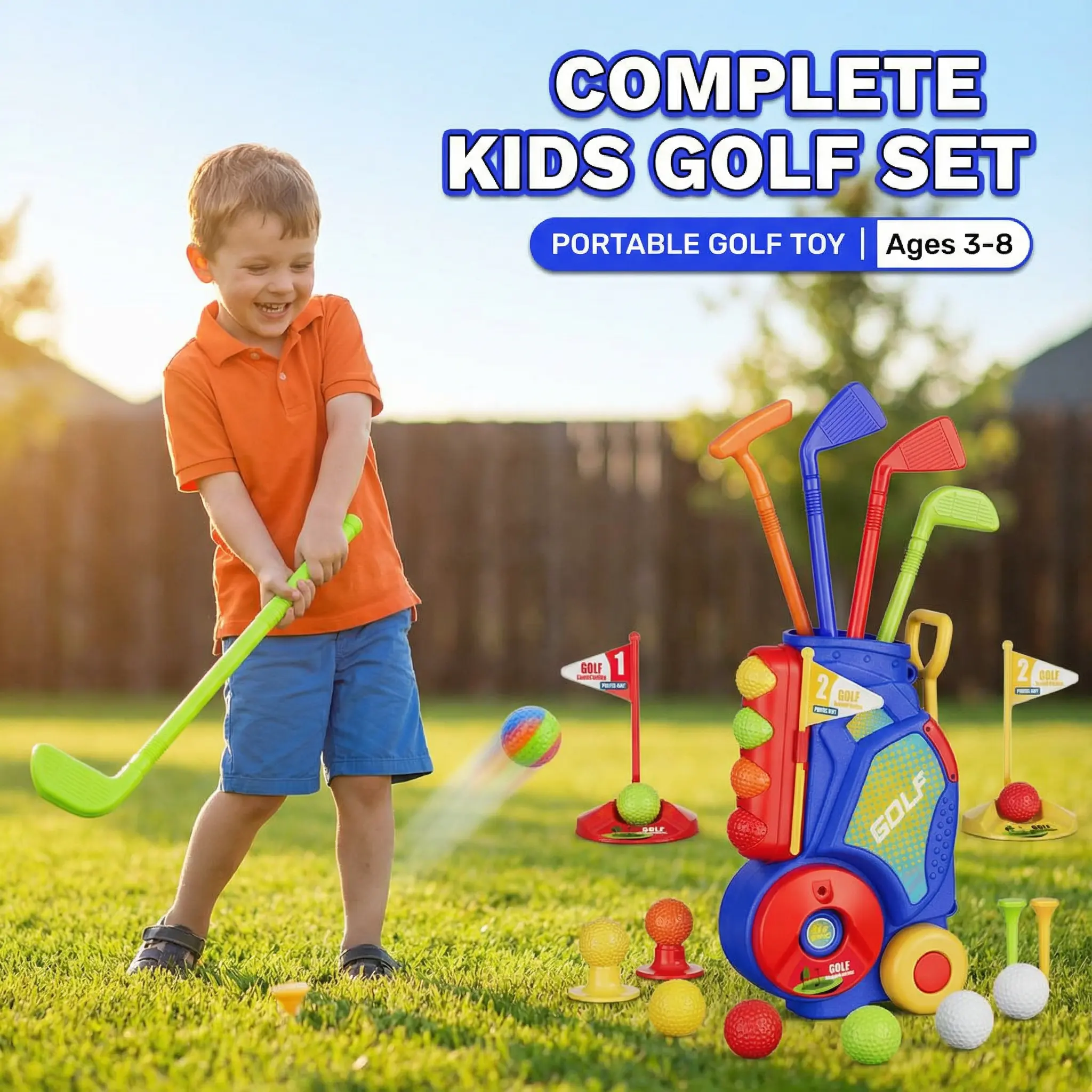 Kids Golf Cart Toy with Shoulder Strap for Easy Carry Indoor and Outdoor Play Perfect for Family Fun Suitable for Children Ages 3 and Up Great Gift