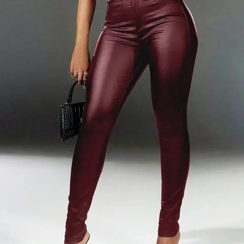 Apperloth Studio Women's High Waist Skinny Leggings Tapered Pants - Rich PU Leather, Flattering Fit, Versatile Elegance