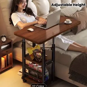 Office Computer Desk Foldable Mobile Table with Adjustable Height, Wheels And Storage Drawers - Space-saving Bed/Sofa Computer Desk, Sturdy Small Work, 3-tier Metal Office Desk for Bedroom, Living Room, Office, Etc.