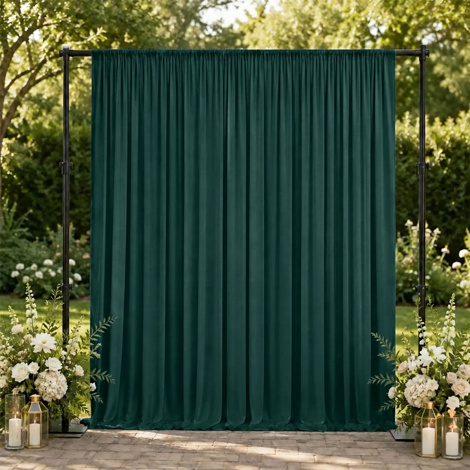 10ft x 10ft Hunter Emerald Green Spandex Backdrop Curtain - 4-Way Stretch, Wrinkle-Free Single Banner with Rod Pockets for Weddings, Business Events, All-Seasons Drying & Window Treatment