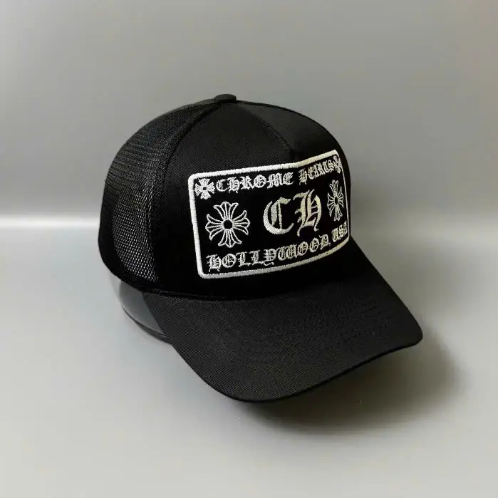 Black & White Mesh Trucker Hat, Gothic Embroidered Patch Baseball Cap, Adjustable Streetwear Snapback Hat for Men & Women