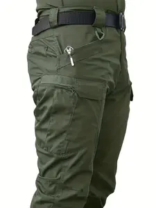 Men's Tactical Multi-Pocket Waist-cinching Pants, Casual Fitted Trousers, All-Season Style - Durable, Quick-Drying, Ideal for Outdoor Hiking, Camping, Travel - Straight Leg Pants, Functional Design, Breathable Material