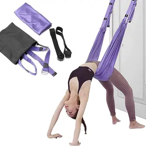 A polyester yoga fitness band, a universal waist, back, and leg stretch band, gravity-defying wall inversion trainer for backbending inversions, used in dance, ballet, and gymnastics stretching exercises