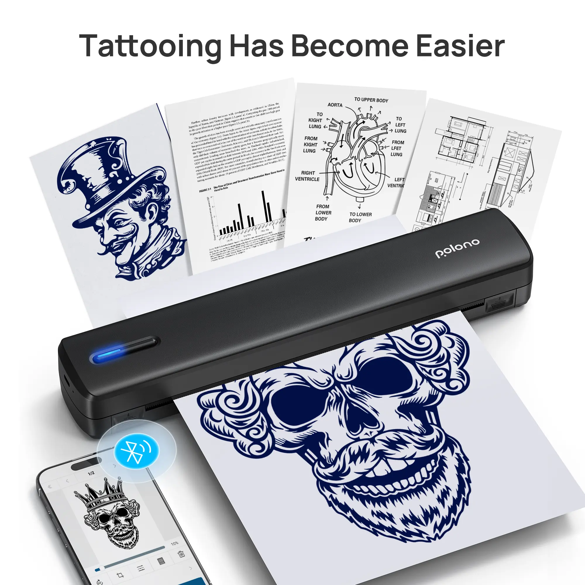 POLONO Inkless Portable Wireless Printer - D810 Bluetooth Thermal Printer, Supports 8.5"x11" US Letter, Documents, Tattoo Paper, Inkless Portable Printer, Fathersdaygift, summerwins
