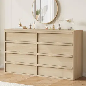 GAOMON 8 Drawer Dresser for Bedroom, 54in Wide Natural Oak 8 Chest of Drawers with Large Storage, Wooden Dresser Organizer Closet for Living Room, Entryway, Nursery