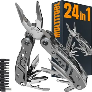24-in-1 Multitool with Knife, Pliers & 11 Bits - Tool for Men - Gear with Tools for Camping Hiking,, EDC - Best Gifts for Dad Husband Boyfriend 2238