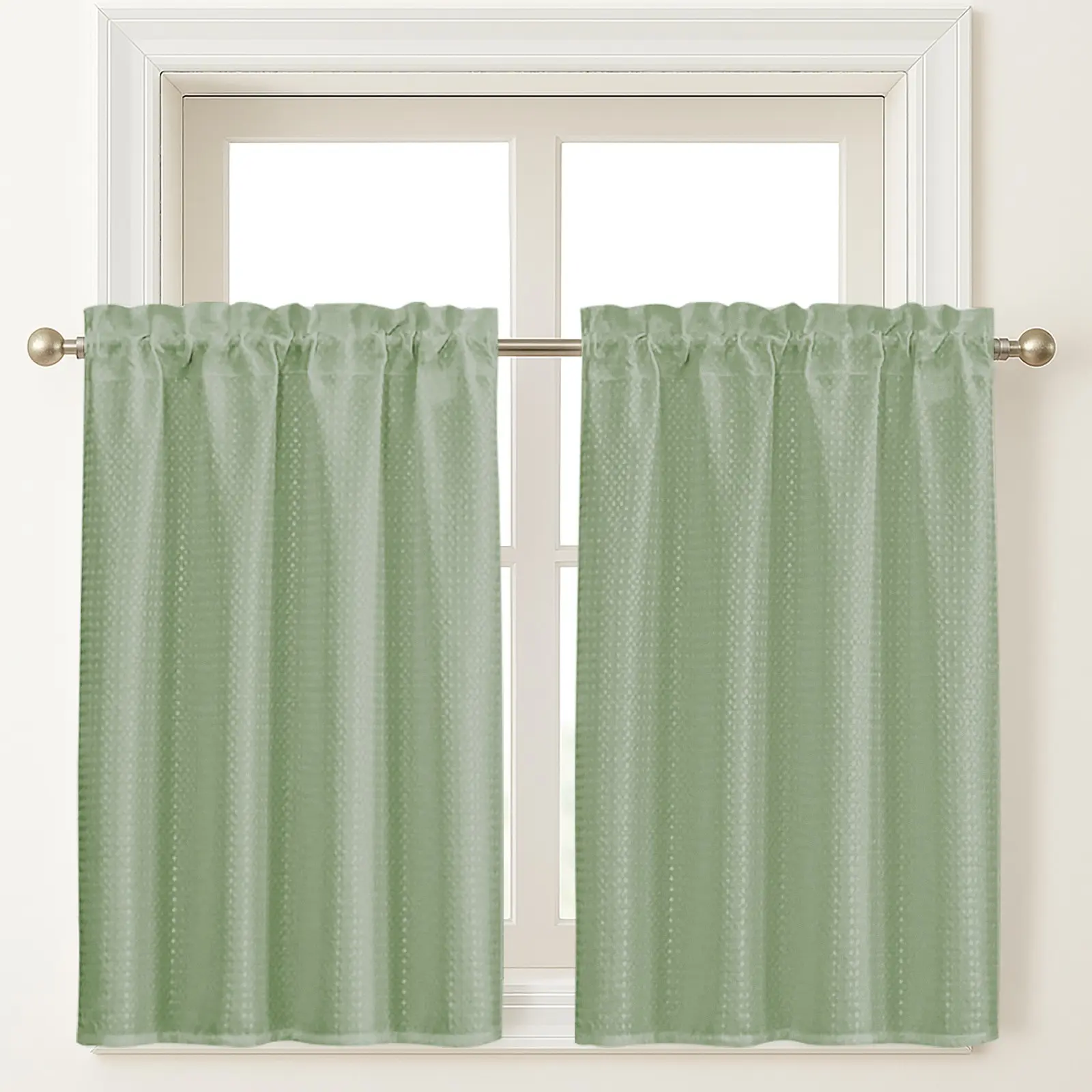 2pcs, Sage Green Waffle Window Valance Curtain, Window, Rod Pocket, Semi-Blackout, Solid-color Curtains, Home Decoration Curtain, Apartment Decor, Window Decor, Laundry Room Bedroom Living Room Home Decor, Kitchen Decor, W36"xH45"/ W91cmxH114cm