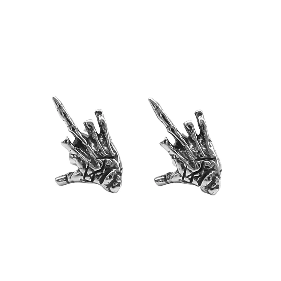 GTHIC Punk Ghost Hand Stud Earrings, Stainless Steel Men's Earrings, Goth Alt Accessories for Men and Women, Birthday/Mother's Day Gift