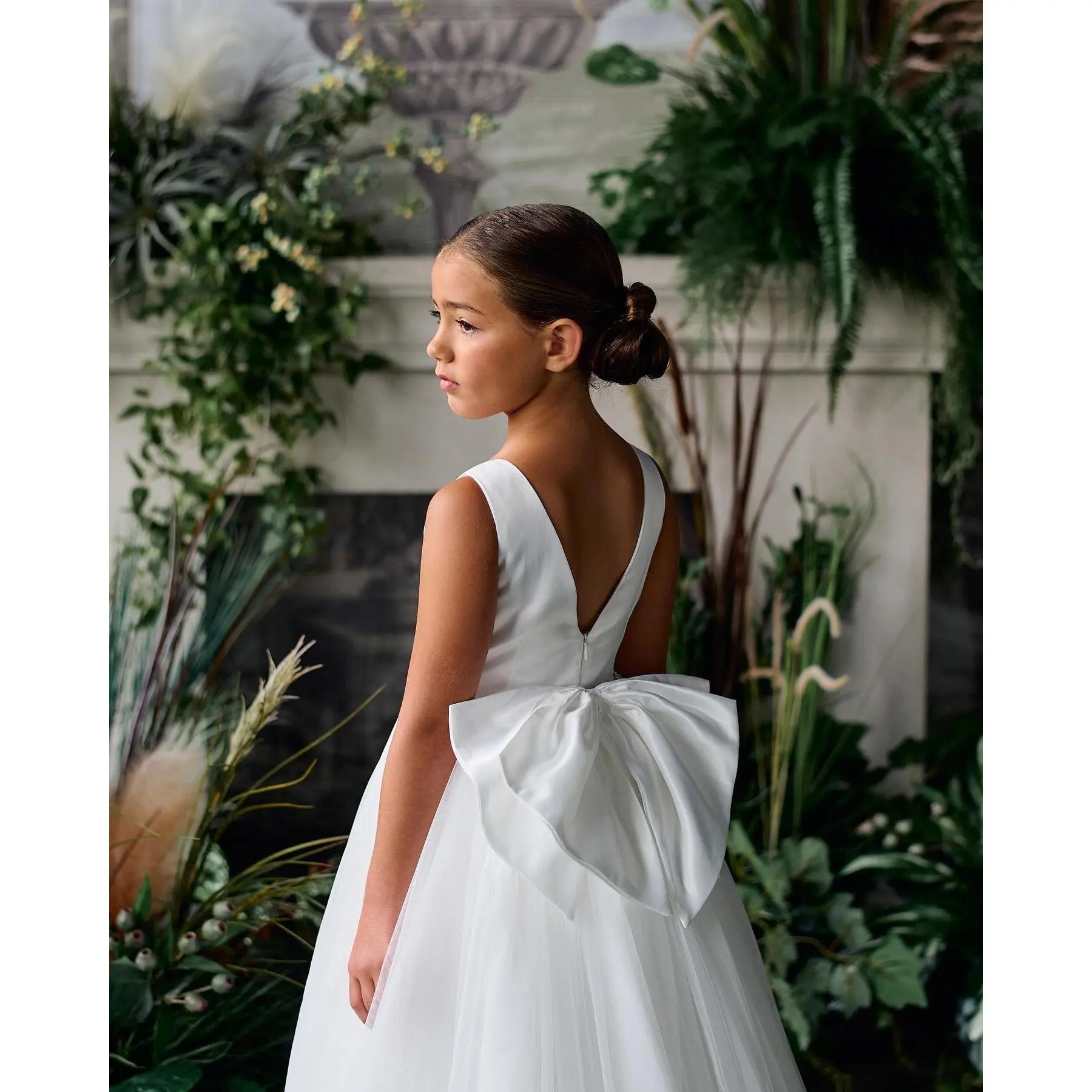 Teter Warm White Satin Communion Dress with Big Bow