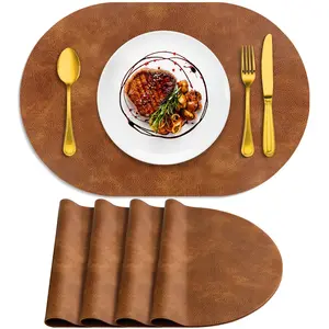 Heat Resistant Oval Placemats Set of 4 Washable Easy to Clean 12 x 17 Inch, Waterproof Table Mats, Wipeable Pu Place Mats for Kitchen, Dining Room, Kitchen Decorative Placemat