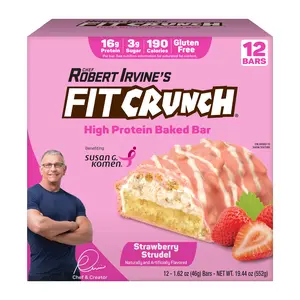 FITCRUNCH Snack Size Protein Bars, 6-Layer Baked Bar, 3g of Sugar, Gluten Free & Soft Cake Core (12 Bars, Strawberry Strudel)