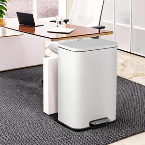 Garvee 13.2 Gallon/50L Stainless Steel Brushed Kitchen Garbage Can with Soft-Close Lid and Removable Inner Bucket, Rectangular Step Trash Bin for Home, Office, and Bathroom in White