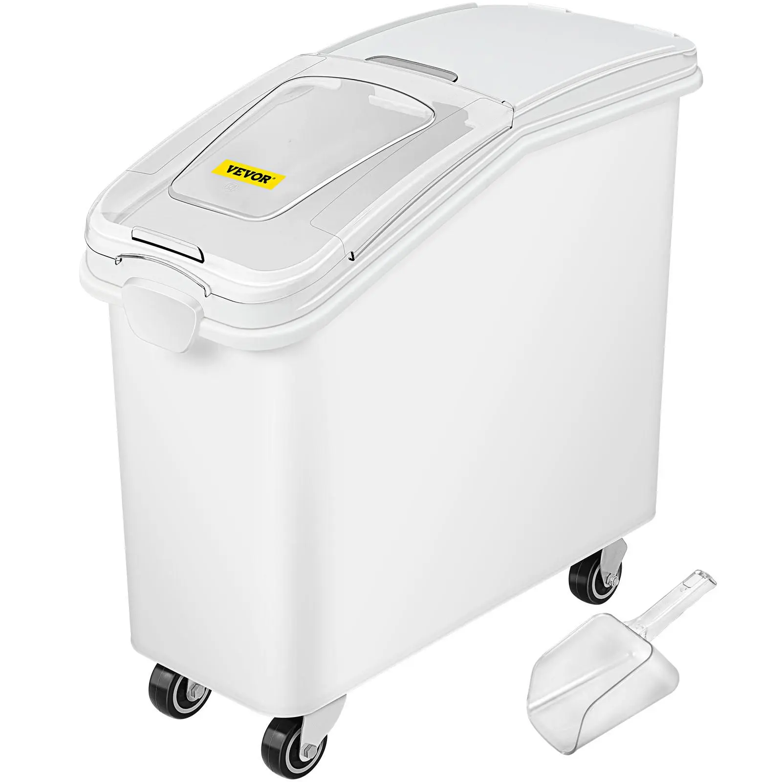 VEVOR Plastic Ingredient Bin, 21 Gal (400-Cup Capacity) Stackable Mobile Kitchen Storage Container with Scoop, White Commercial Home Organizer (TikTokShopBlackFriday)