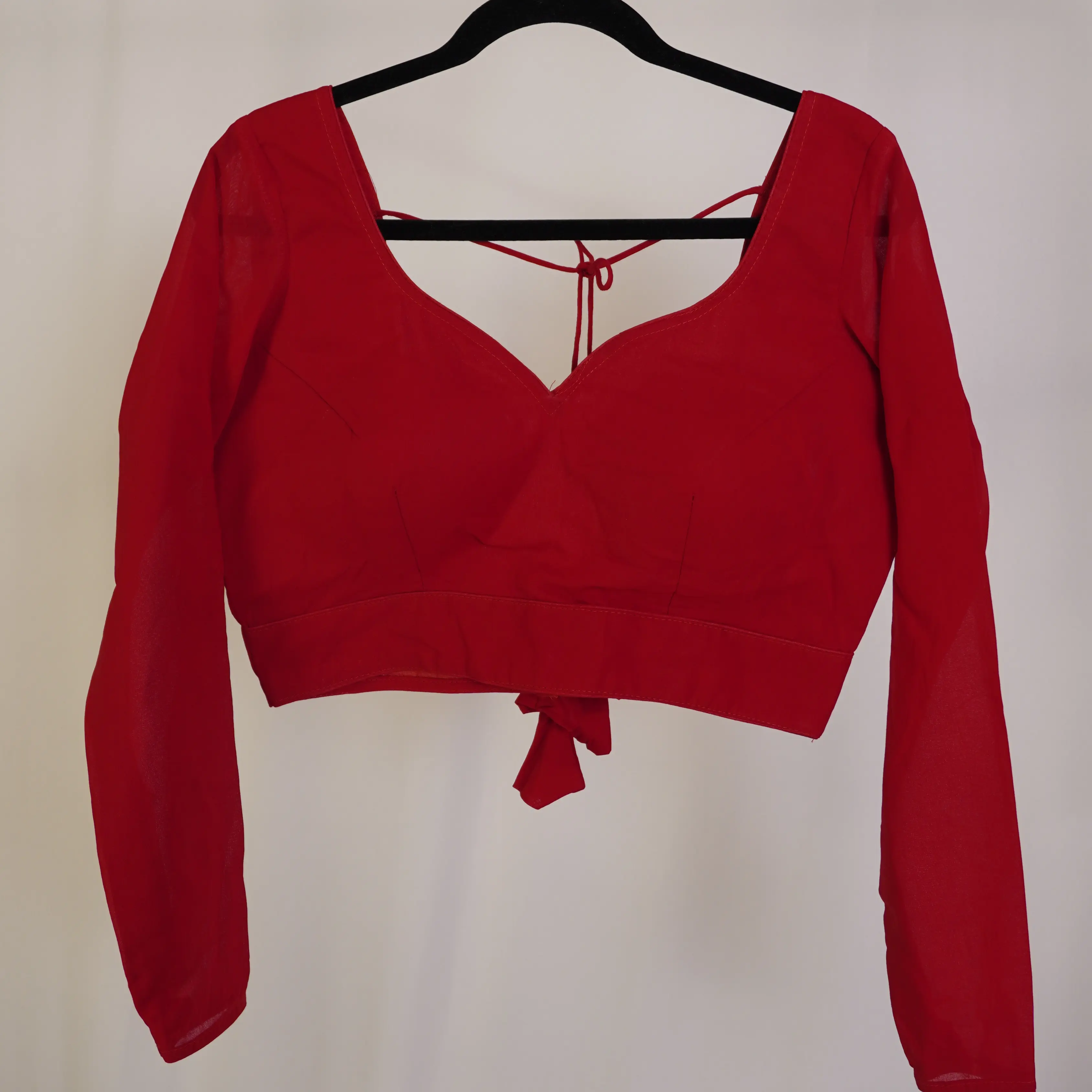 Women's Chacori Cotton Saree Blouse – Long Sleeve Temple-Neck Ready-to-Wear Choli