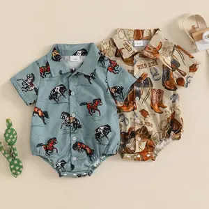 Imcute Western Infant Baby Boy Clothes Wild Ride Short Sleeve Bubble Romper My First Rodeo Polo T-shirt Cow Boots Horse Bodysuit
