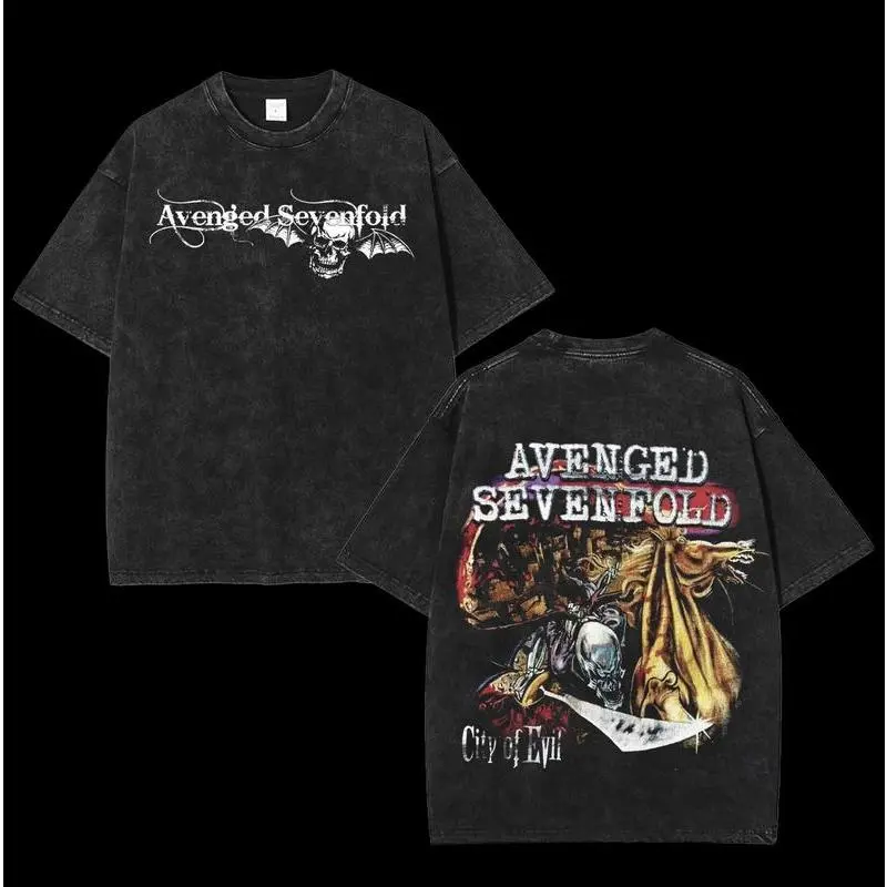 Avenged sevenfold City of Evil Shirt Oversized Washed Heavyweight Cotton T-shirt for Gothic Fans Unisex Heavy Metal streetwear graphic Tee, men gifts summer fits