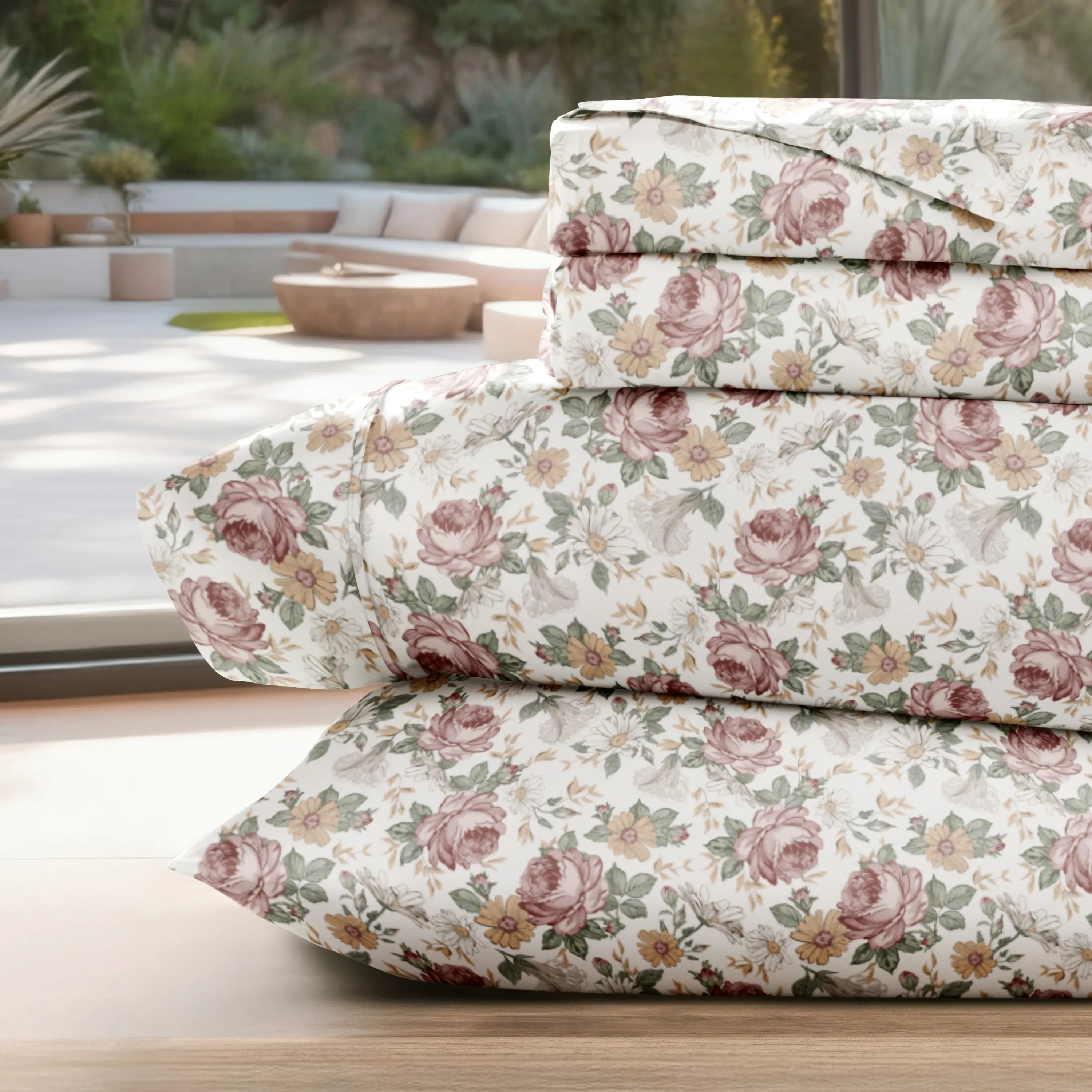 Blooming Floral 4-Piece Pattern Sheet Set Blooming Floral 4-Piece Pattern Sheet Set