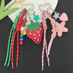 Leather Strawberry-5-Pointed Star Pendant Keychain, Sports & Outdoor Bag Charm Accessory, Stylish Bag Charms for Sports Gear