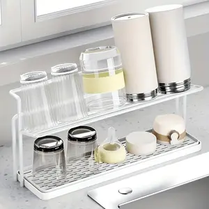 1pc Two-Tier Bottle Drying Rack - Upgraded Carbon Steel Wide Jug Storage Stand with Drainage Tray, No Assembly Required Space-Saving Kitchen Counter Organizer for Glass/Metal/Plastic Bottles & Tumblers, Minimalist Design, Small Space Living