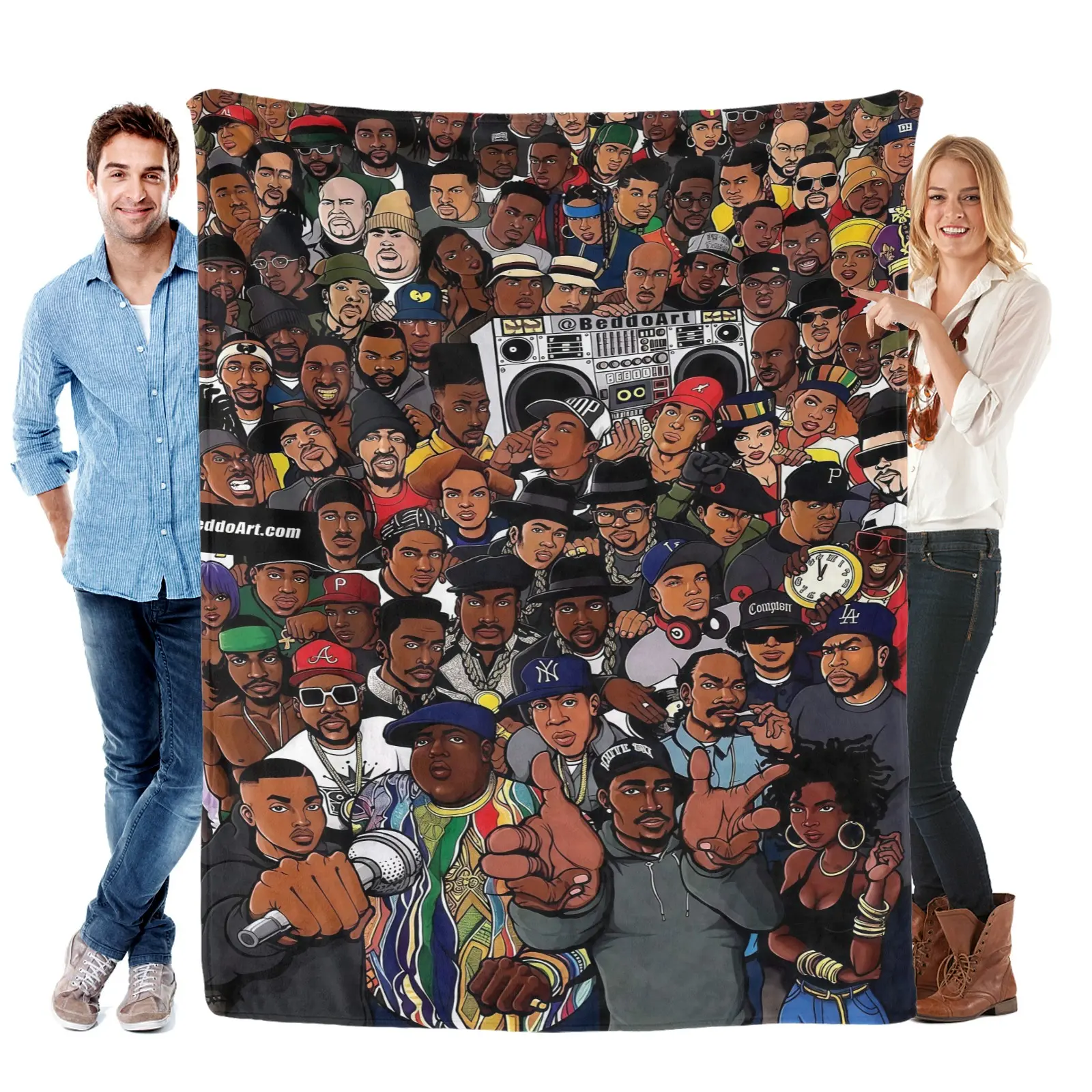 The Golden Era Hip Hop Icons Blanket - Premium 100% Polyester Plush Throw - Legends of Rap Art Print Blanket, 90s Music Lovers Home Decor, Cozy Aesthetic Bedding