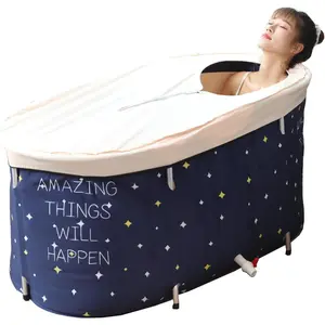 Portable Folding Bathtub Soaking Bath Tub, Separate Family Bathroom SPA Tub for Adult, Freestanding Bathtub for Shower Stall,Thickening with Thermal Foam to Keep Temperature Starry Night Blue