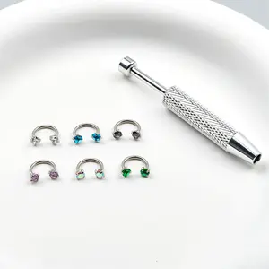 6-Piece Value Set 316L Medical-Grade Titanium Steel 18G 1.0mm Horseshoe Nose Ring Internally Threaded CZ Gemstone Hypoallergenic Sensitive Skin Includes Ball Retainer & Guide Needle Septum Tragus Helix Cartilage Piercing Jewelry Women Daily Wear