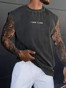 Made of skin-friendly pure cotton Fabric, this men's sleeveless round-neck Fitted T-shirt is cool and has a personalized Graphic text pattern, allowing you to show off your unique charm on the summer streets Streetwear Tee, Casual, Menswear