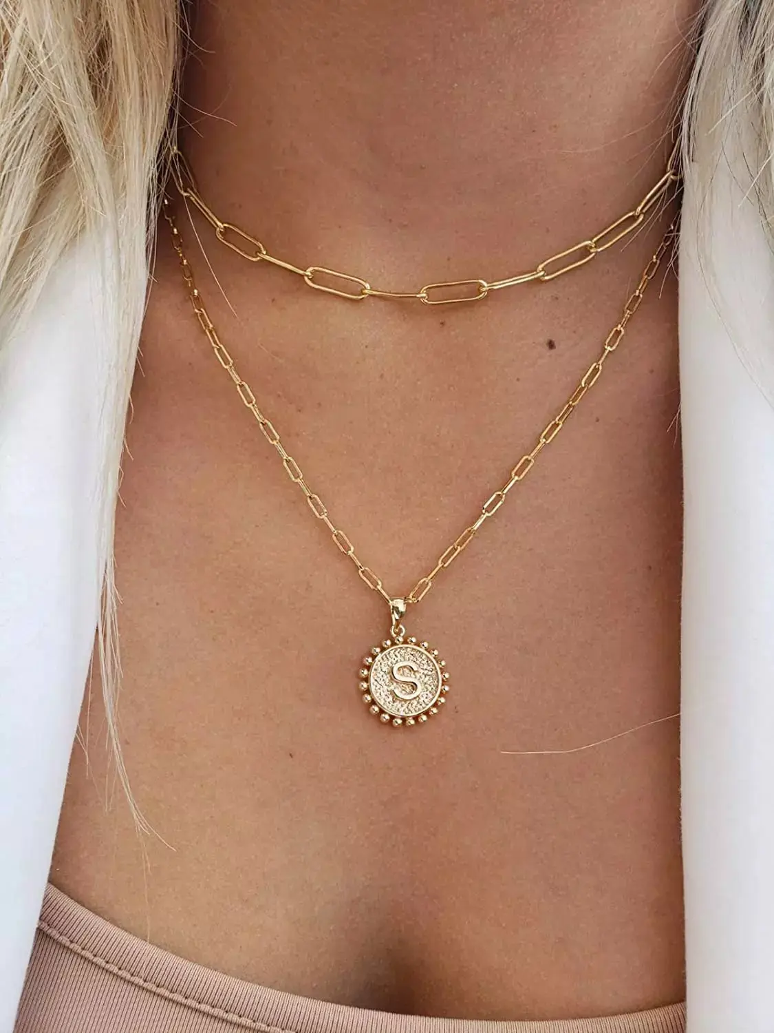 Women's Long Initial Necklaces - Dainty Engraved Nameplate Pendant, Minimalist Chain Link, Casual Custom Letters Jewelry, A-Z Initial Necklace, Ideal Gift for Mom, Custom Letters Necklace