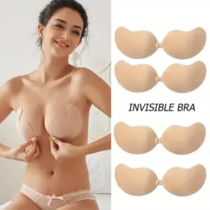 Multiple Sizes 4 Pieces Invisible Push-Up Bra No Back Strapless Bra Seamless Front Buckle Bra Lingerie Women's Self Adhesive Silicone
