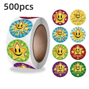 500pcs Star Smiley Face Reward Art Stickers, Funny Stickers, Perfect for Teachers Parents Kids Parties Birthdays, Motivational School Supplies Decoration