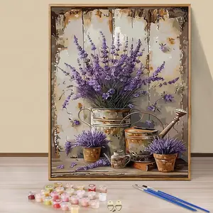 Paint by Numbers Kit for Adults Beginners - 16x20in/40x50cm Color Canvas, Easy DIY Vintage Iron Pot Lavender Acrylic Painting Set - Wall Decor for Living Room and Bedroom, Creative Gift for Birthday, Mother's Day and Christmas, Without Frame